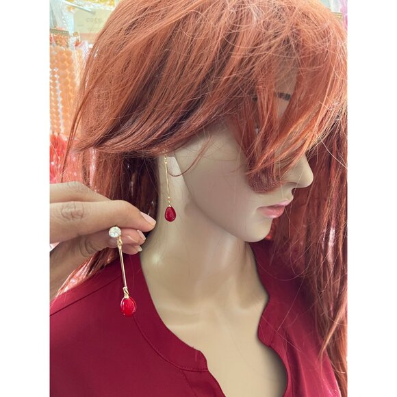 Red drop earrings red gold earrings teardrop chandelier long earrings rhinestone - Picture 8 of 8